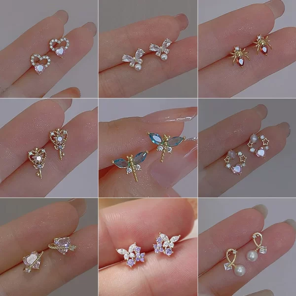 korean exquisite dragonfly heart butterfly earrings for women bling zircon stud earring girl wedding party sweet jewelry brincos