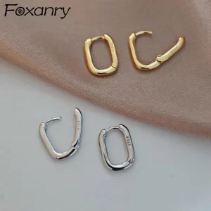 foxanry prevent allergy silver color stud earrings france fashion vintage handmade u shape circle bride jewelry gifts