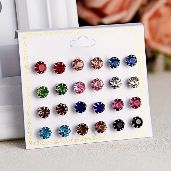 12 pairs eight claw glass water diamond earrings, versatile flower artificial crystal card earring set earrings, earring set