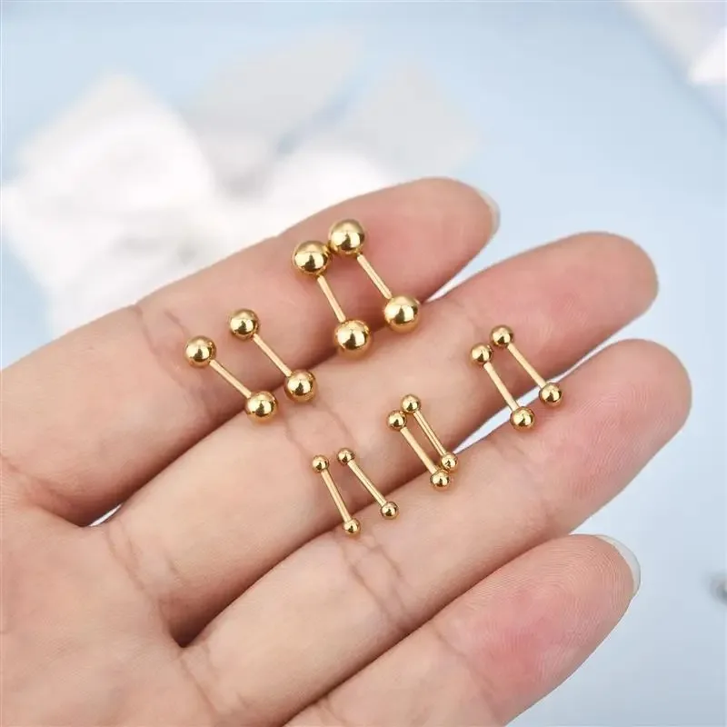 2pcs 16G Stainless Steel Stud Earrings, Small Ball Screwback Earrings Ear Bone Nail Lip Piercing Body Jewelry Accessory-2