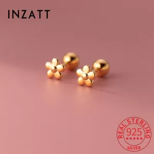 inzatt real 925 sterling silver 18k gold flower bead stud earrings for women party trendy fine jewelry minimalist accessories