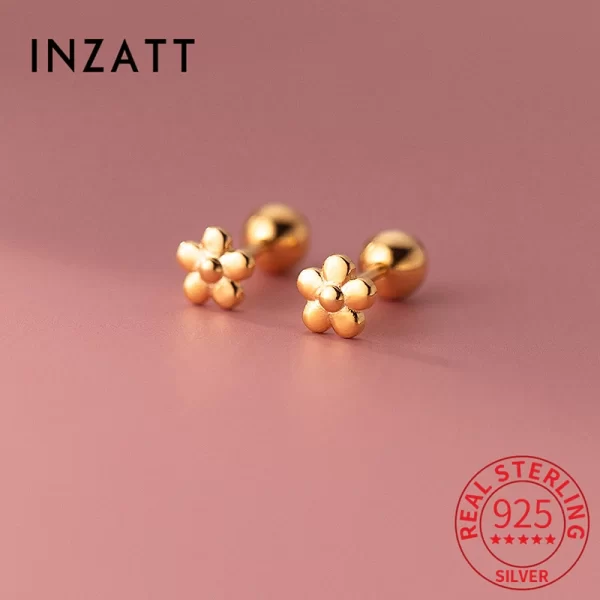 inzatt real 925 sterling silver 18k gold flower bead stud earrings for women party trendy fine jewelry minimalist accessories