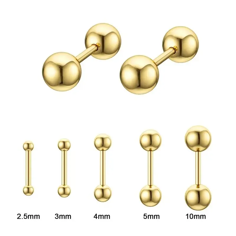 2pcs 16G Stainless Steel Stud Earrings, Small Ball Screwback Earrings Ear Bone Nail Lip Piercing Body Jewelry Accessory-6