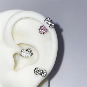 1pcs 1.2mm bowknot horseshoe ring stainless steel ear bone nail shiny screws earrings y2k hottie cochlea piercing body jewelry