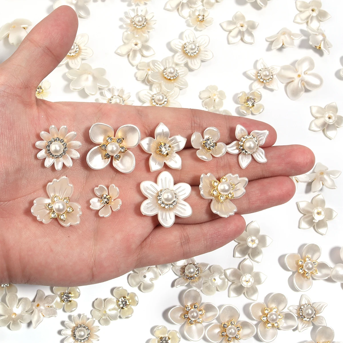 20pcs/lot Imitation Pearl Flower Charms with Rhinestone Resin Flower Leaves Beads For Jewelry Making Bracelet Necklace Earrings-4 20pcs/lot Imitation Pearl Flower Charms with Rhinestone Resin Flower Leaves Beads For Jewelry Making Bracelet Necklace Earrings-4