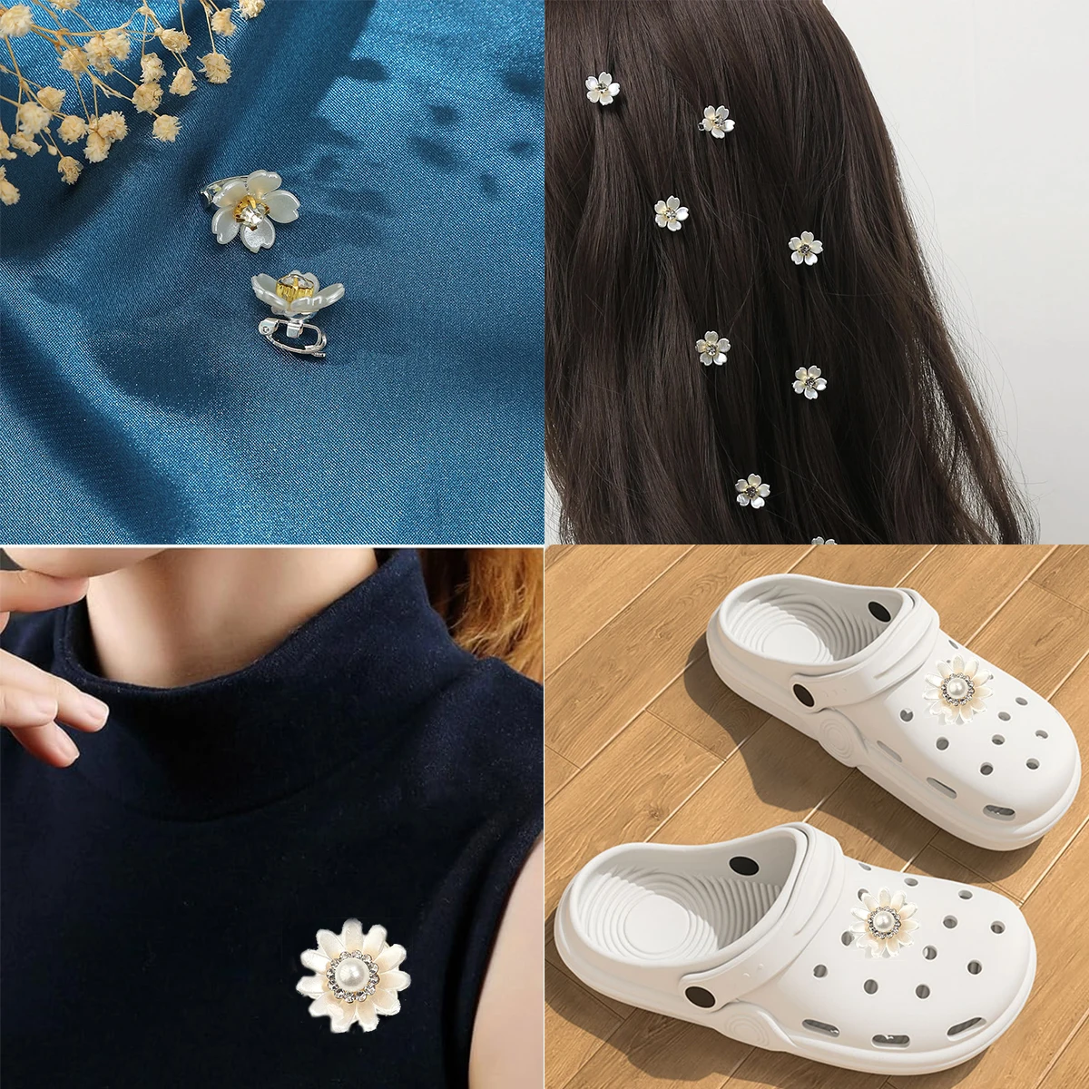 20pcs/lot Imitation Pearl Flower Charms with Rhinestone Resin Flower Leaves Beads For Jewelry Making Bracelet Necklace Earrings-5 20pcs/lot Imitation Pearl Flower Charms with Rhinestone Resin Flower Leaves Beads For Jewelry Making Bracelet Necklace Earrings-5
