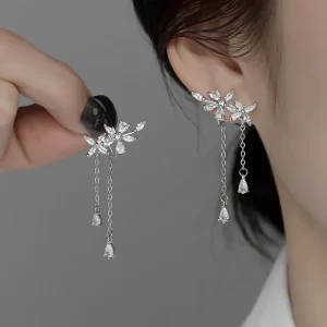 new 925 sterling silver long tassel earrings charm exquisite floral women earrings beautiful jewelry for friends birthday gift