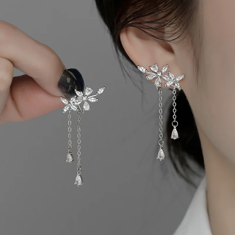 New 925 Sterling Silver Long Tassel Earrings Charm Exquisite Floral Women Earrings Beautiful Jewelry for Friends Birthday Gift-2 New 925 Sterling Silver Long Tassel Earrings Charm Exquisite Floral Women Earrings Beautiful Jewelry for Friends Birthday Gift-2