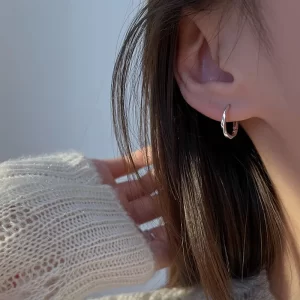 authentic minimalist silver plated twist hoop earring for women wedding fine silver color earring jewelry gift 2025