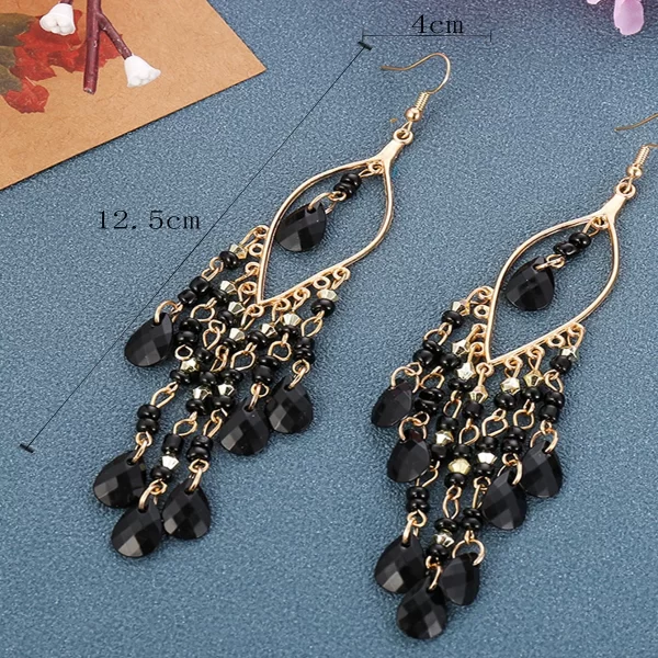 2 pcs bohemian long tassel rice bead earrings for women's vacation personality accessories