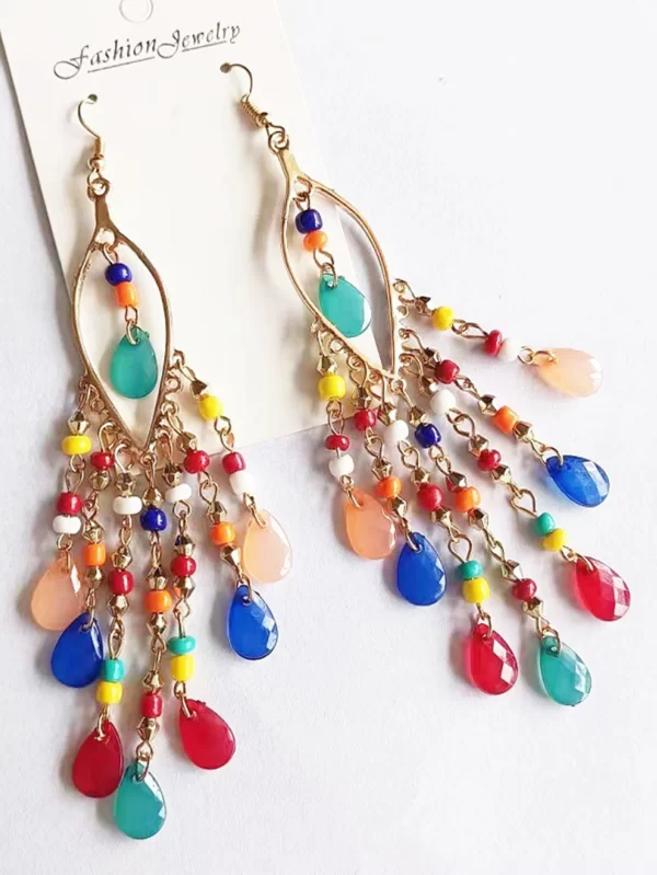 2 pcs bohemian long tassel rice bead earrings for women's vacation personality accessories
