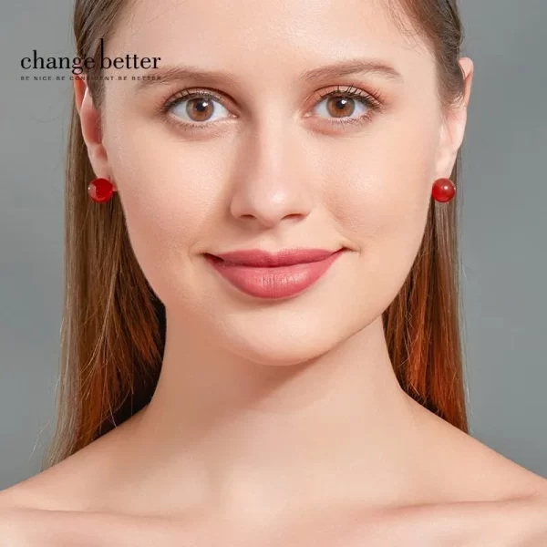 change better natural stone amethyst tiger eye agate round beads earring women fashion simple stainless steel crystal ear studs