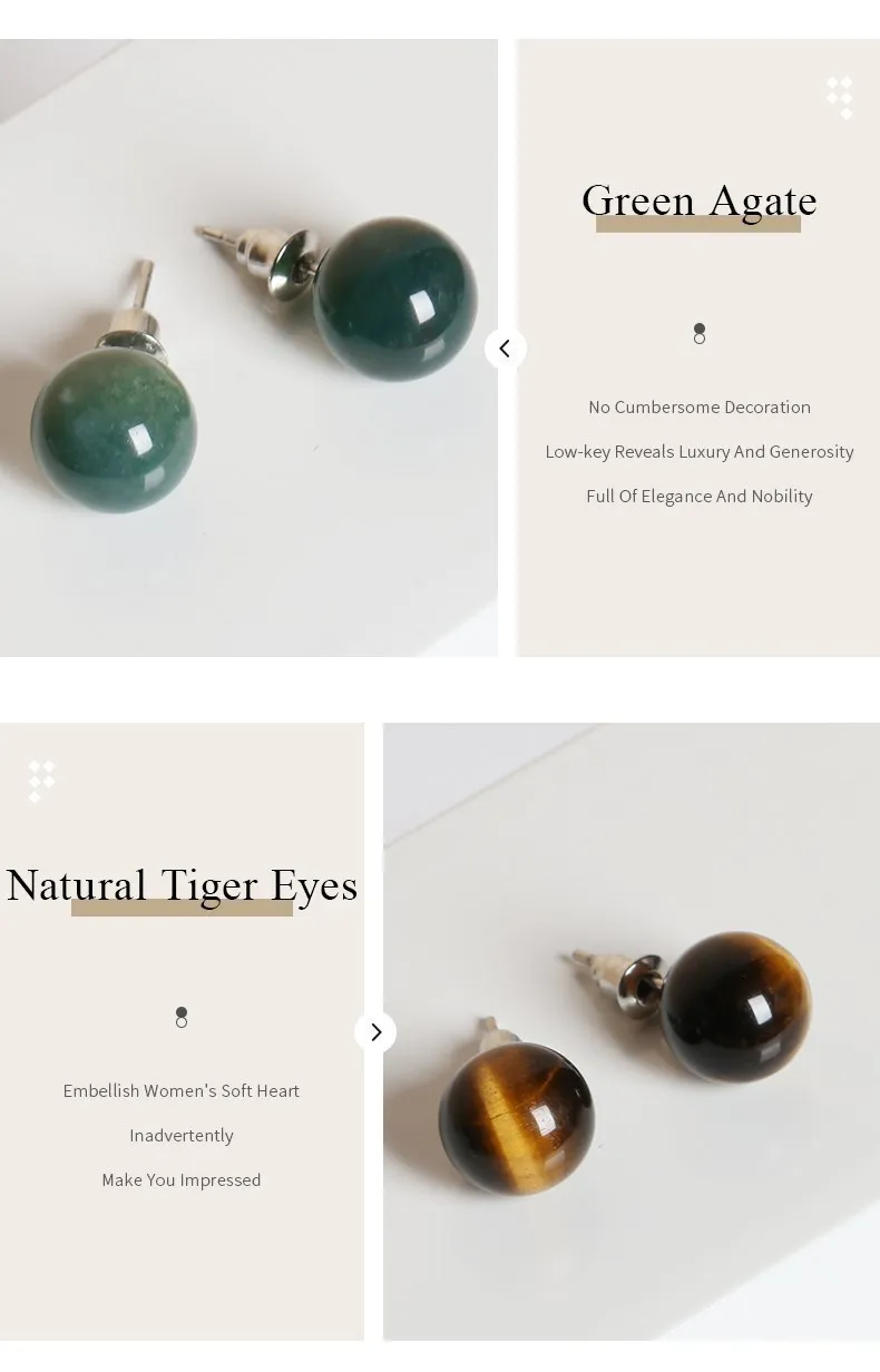 Change Better Natural Stone Amethyst Tiger Eye Agate Round Beads Earring Women Fashion Simple Stainless Steel Crystal Ear Studs-10