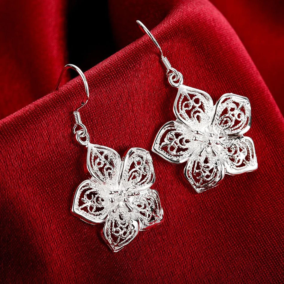 High Quality Jewelry 925 Sterling Silver Earring Fashion Retro Flowers earrings for women luxury Gifts-2