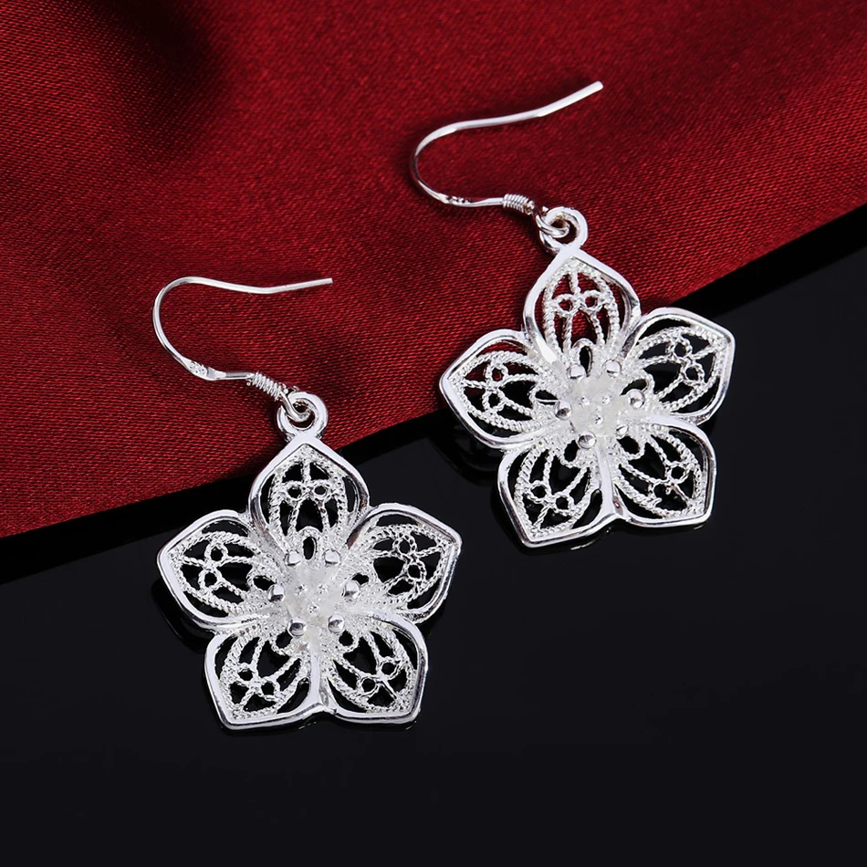 High Quality Jewelry 925 Sterling Silver Earring Fashion Retro Flowers earrings for women luxury Gifts-4