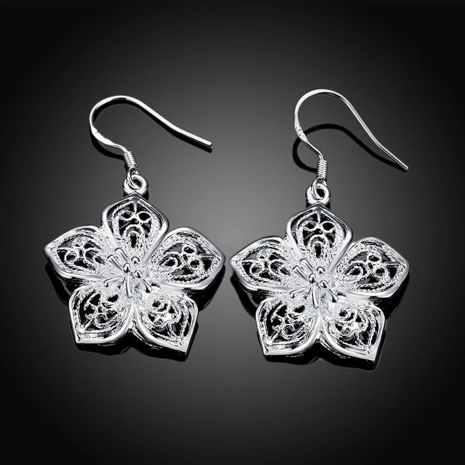 High Quality Jewelry 925 Sterling Silver Earring Fashion Retro Flowers earrings for women luxury Gifts-5