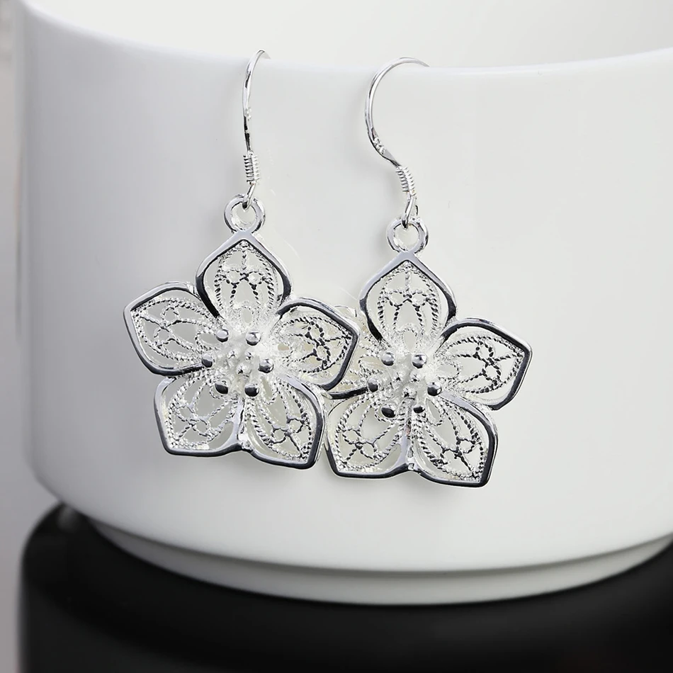 High Quality Jewelry 925 Sterling Silver Earring Fashion Retro Flowers earrings for women luxury Gifts-7