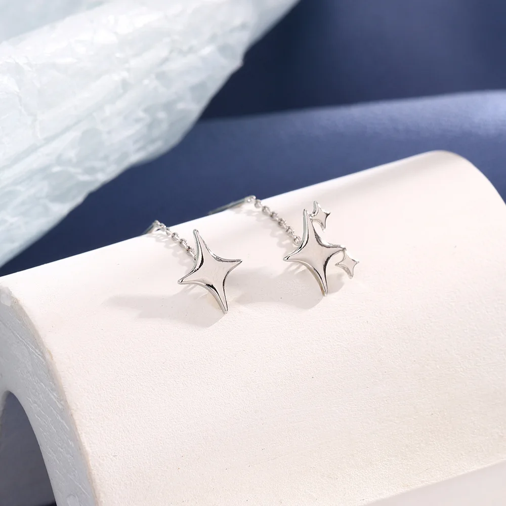 Ventfille 925 Sterling Silver Star Earring for Women Girl Simple Tassels Chain Fashion Office Jewelry Gift Dropshipping-3
