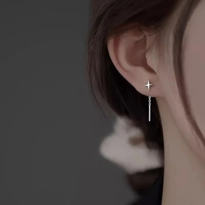 Ventfille 925 Sterling Silver Star Earring for Women Girl Simple Tassels Chain Fashion Office Jewelry Gift Dropshipping-4