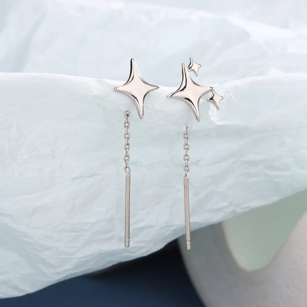 Ventfille 925 Sterling Silver Star Earring for Women Girl Simple Tassels Chain Fashion Office Jewelry Gift Dropshipping-5