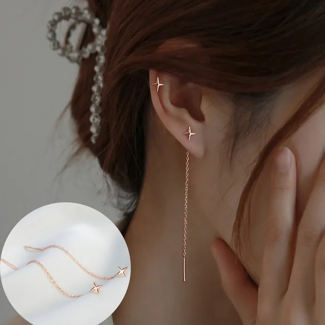 Ventfille 925 Sterling Silver Star Earring for Women Girl Simple Tassels Chain Fashion Office Jewelry Gift Dropshipping-13