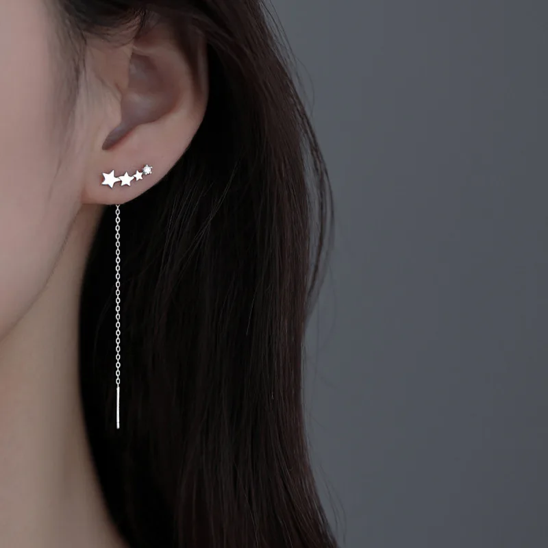 Ventfille 925 Sterling Silver Star Earring for Women Girl Simple Tassels Chain Fashion Office Jewelry Gift Dropshipping-17