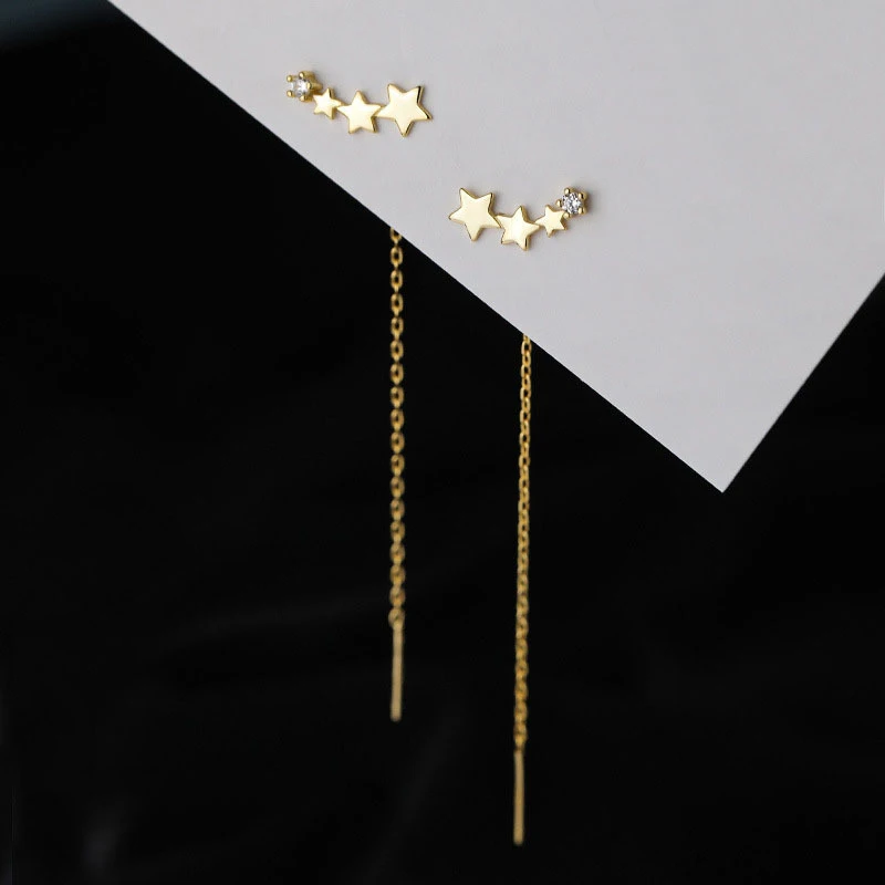 Ventfille 925 Sterling Silver Star Earring for Women Girl Simple Tassels Chain Fashion Office Jewelry Gift Dropshipping-18