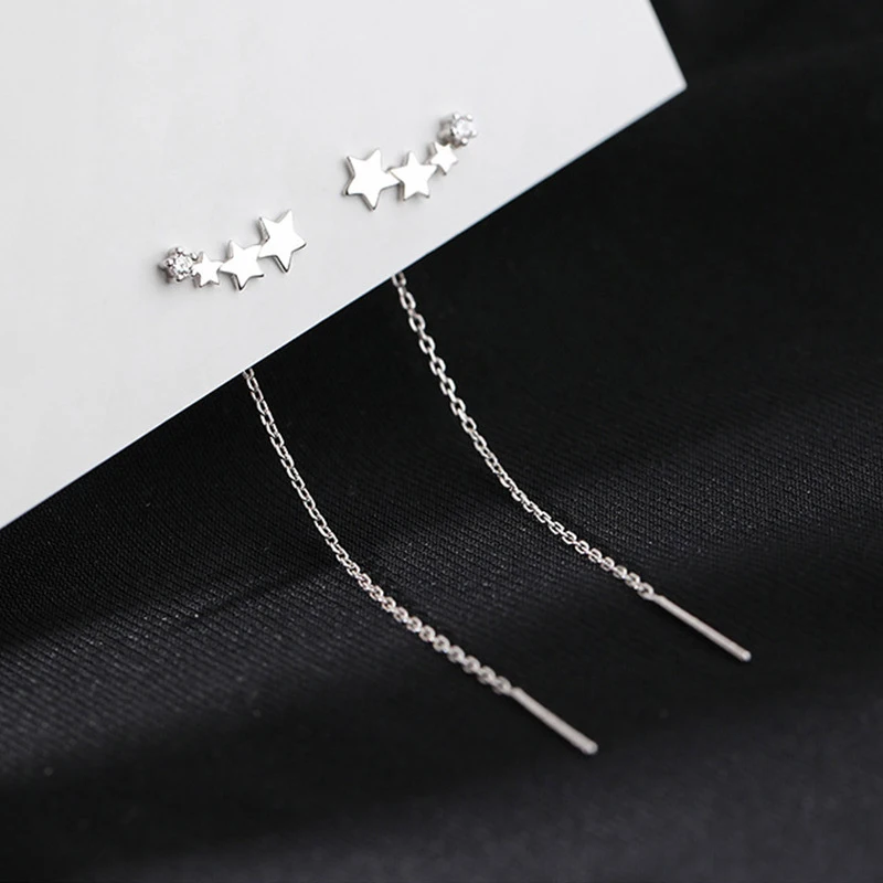 Ventfille 925 Sterling Silver Star Earring for Women Girl Simple Tassels Chain Fashion Office Jewelry Gift Dropshipping-19