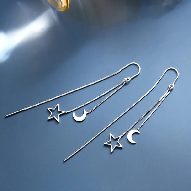 Ventfille 925 Sterling Silver Star Earring for Women Girl Simple Tassels Chain Fashion Office Jewelry Gift Dropshipping-21