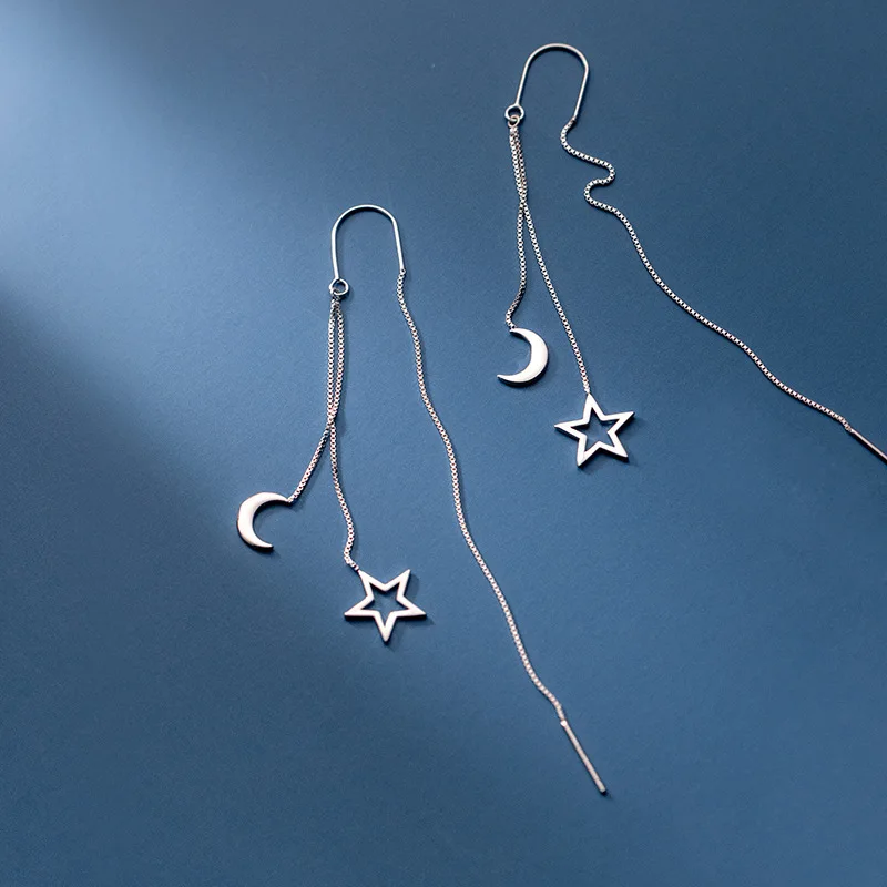 Ventfille 925 Sterling Silver Star Earring for Women Girl Simple Tassels Chain Fashion Office Jewelry Gift Dropshipping-22