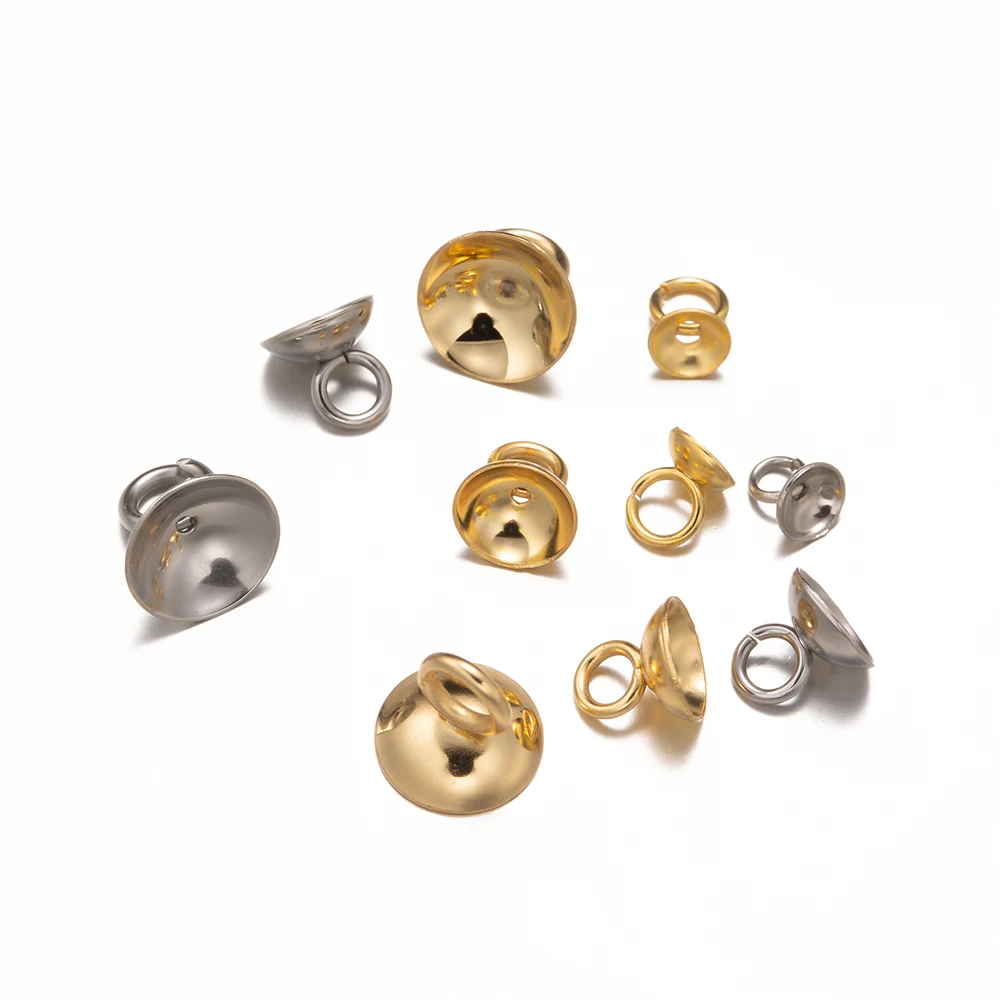 50pcs 4/5/6/8/10mm Stainless Steel Pendant Bail Bead Cap Cup Pearl Pin Peg for DIY Necklace Earring Charm Pendant Jewelry Making-1