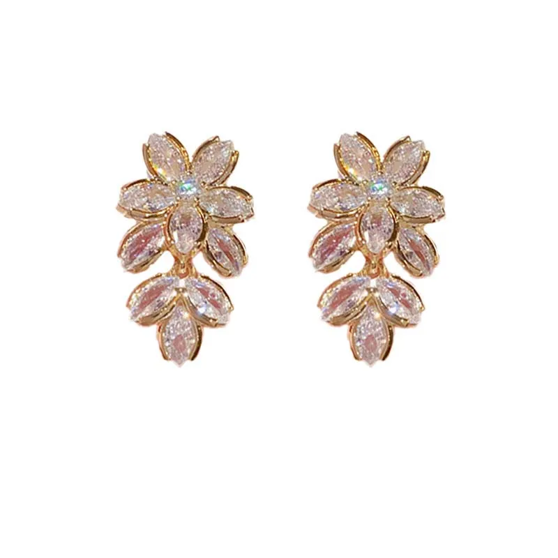 Korean Crystal Flower Drop Earrings for Woman Fashion Elegant Shiny Zircon Geometric Temperament Earrings Wedding Party Jewelry-8
