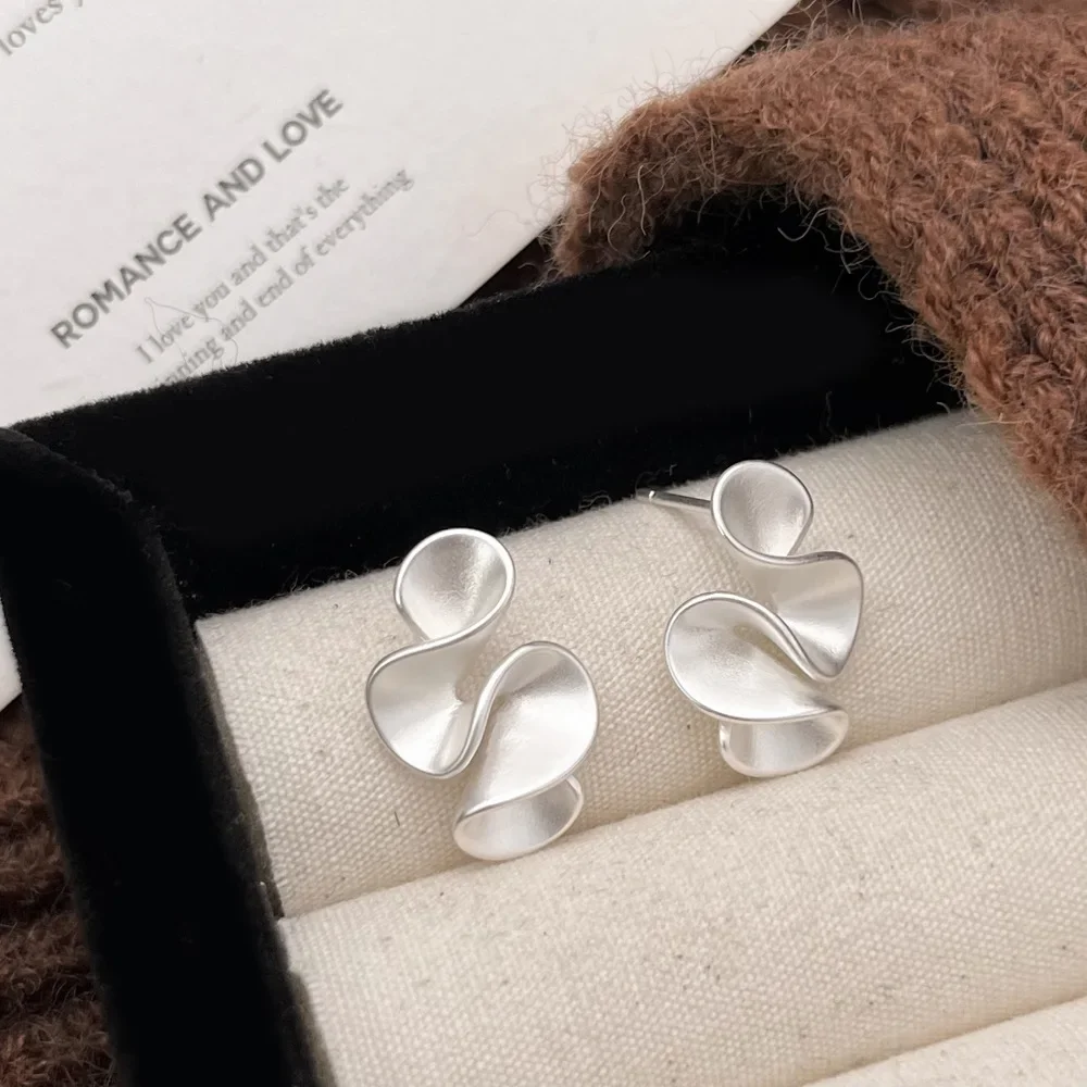 Real 925 Sterling Silver 18K Gold Twisted Flower Stud Earring for Women Minimalist Personality Fine Jewelry Trendy Accessory-1