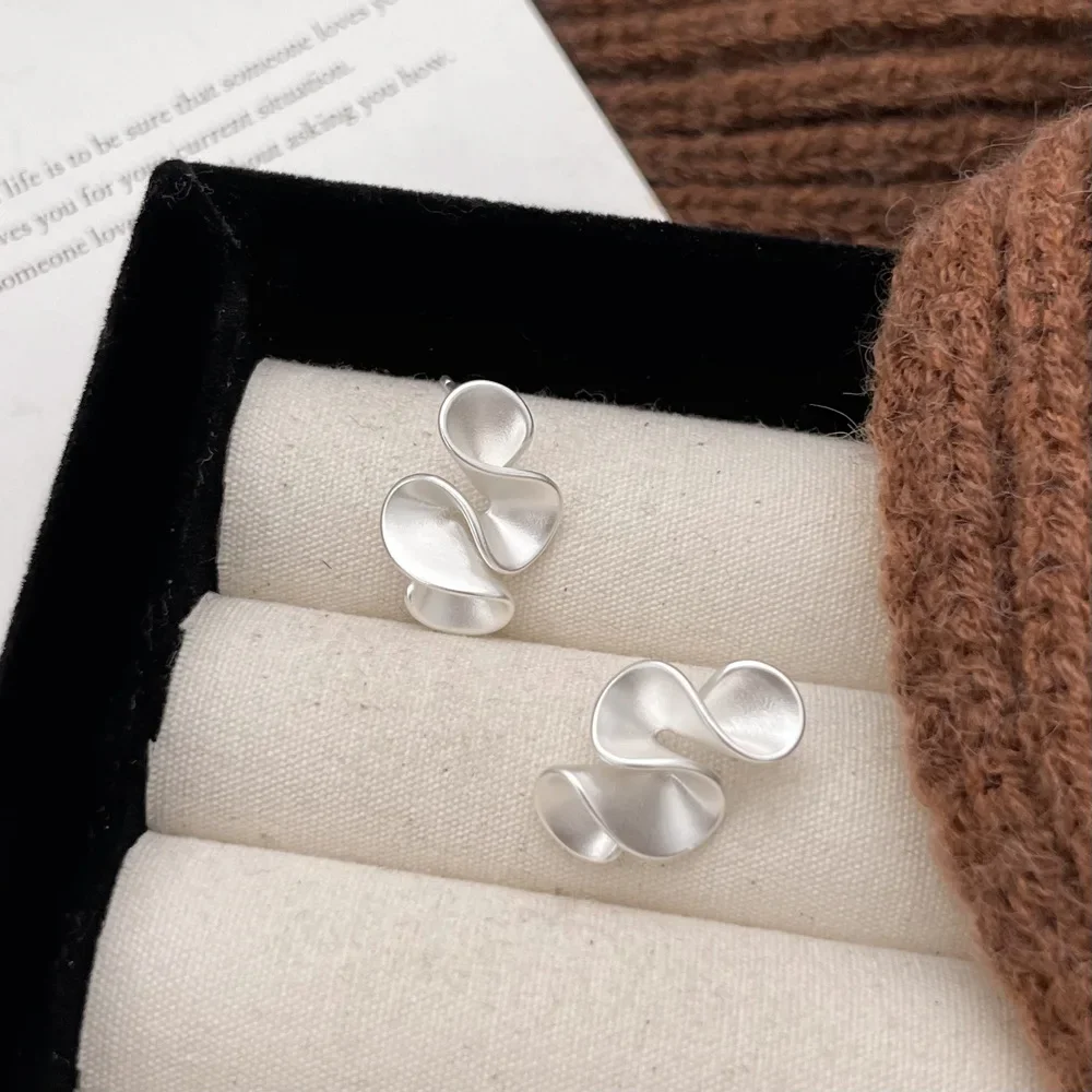 Real 925 Sterling Silver 18K Gold Twisted Flower Stud Earring for Women Minimalist Personality Fine Jewelry Trendy Accessory-2