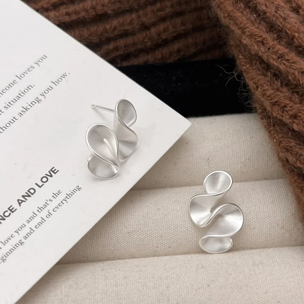 Real 925 Sterling Silver 18K Gold Twisted Flower Stud Earring for Women Minimalist Personality Fine Jewelry Trendy Accessory-3