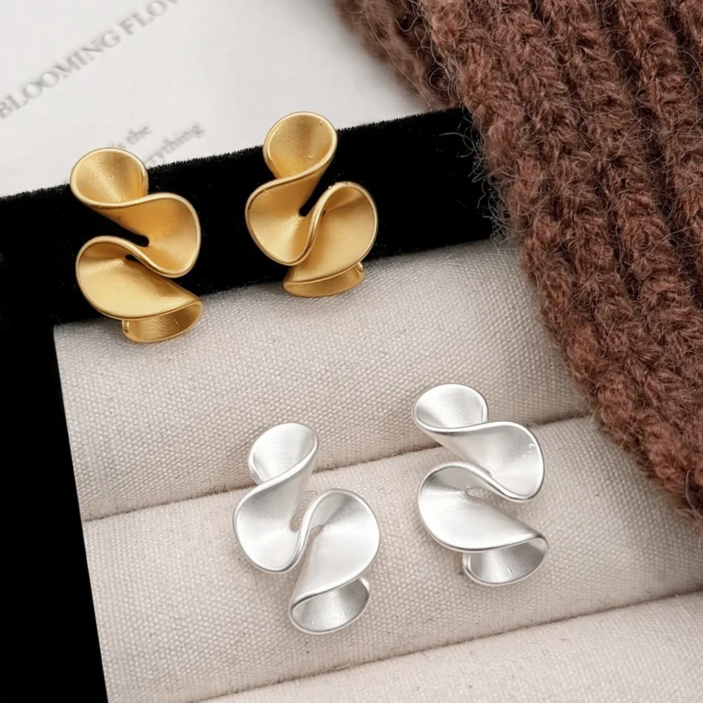 Real 925 Sterling Silver 18K Gold Twisted Flower Stud Earring for Women Minimalist Personality Fine Jewelry Trendy Accessory-4