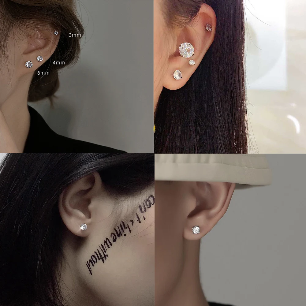 LUXUSTEEL 1Pairs/2Pcs Stainless Steel Crystal Studs Earrings For Women Men 4 Prong Tragus Round Clear Cubic Zirconia Ear Jewelry-2 LUXUSTEEL 1Pairs/2Pcs Stainless Steel Crystal Studs Earrings For Women Men 4 Prong Tragus Round Clear Cubic Zirconia Ear Jewelry-2