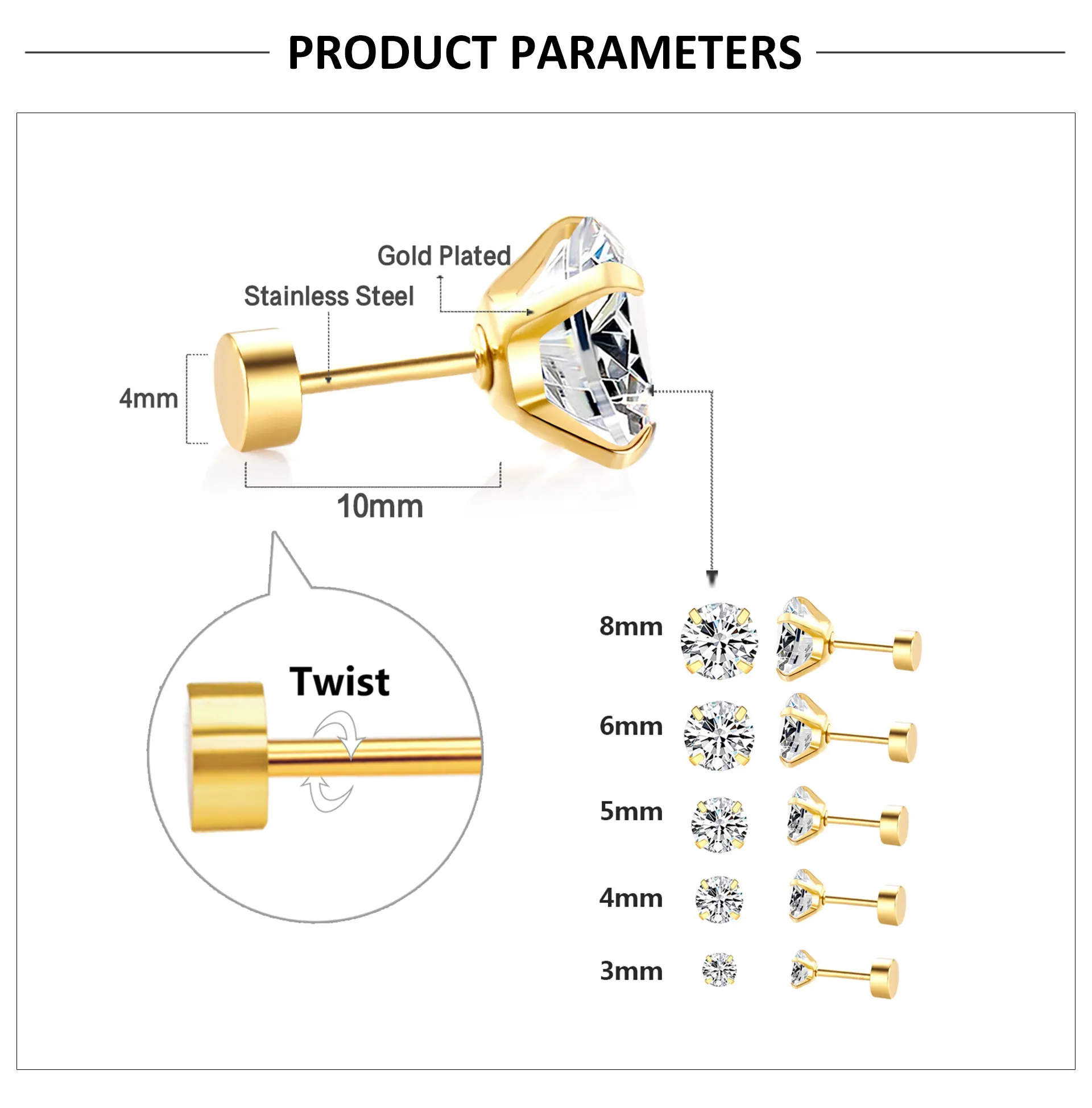 LUXUSTEEL 1Pairs/2Pcs Stainless Steel Crystal Studs Earrings For Women Men 4 Prong Tragus Round Clear Cubic Zirconia Ear Jewelry-3 LUXUSTEEL 1Pairs/2Pcs Stainless Steel Crystal Studs Earrings For Women Men 4 Prong Tragus Round Clear Cubic Zirconia Ear Jewelry-3