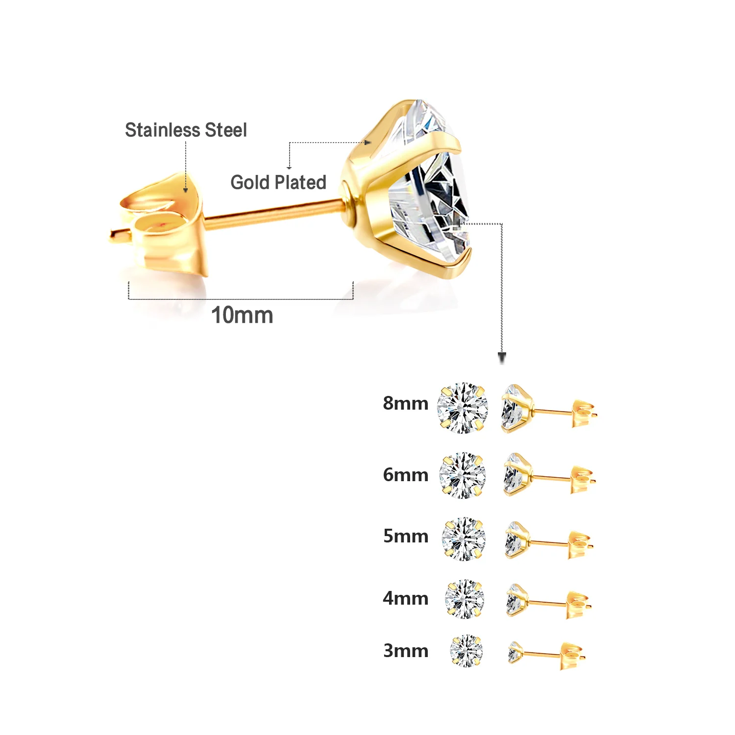 LUXUSTEEL 1Pairs/2Pcs Stainless Steel Crystal Studs Earrings For Women Men 4 Prong Tragus Round Clear Cubic Zirconia Ear Jewelry-5 LUXUSTEEL 1Pairs/2Pcs Stainless Steel Crystal Studs Earrings For Women Men 4 Prong Tragus Round Clear Cubic Zirconia Ear Jewelry-5