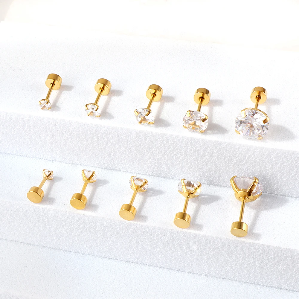 LUXUSTEEL 1Pairs/2Pcs Stainless Steel Crystal Studs Earrings For Women Men 4 Prong Tragus Round Clear Cubic Zirconia Ear Jewelry-10 LUXUSTEEL 1Pairs/2Pcs Stainless Steel Crystal Studs Earrings For Women Men 4 Prong Tragus Round Clear Cubic Zirconia Ear Jewelry-10