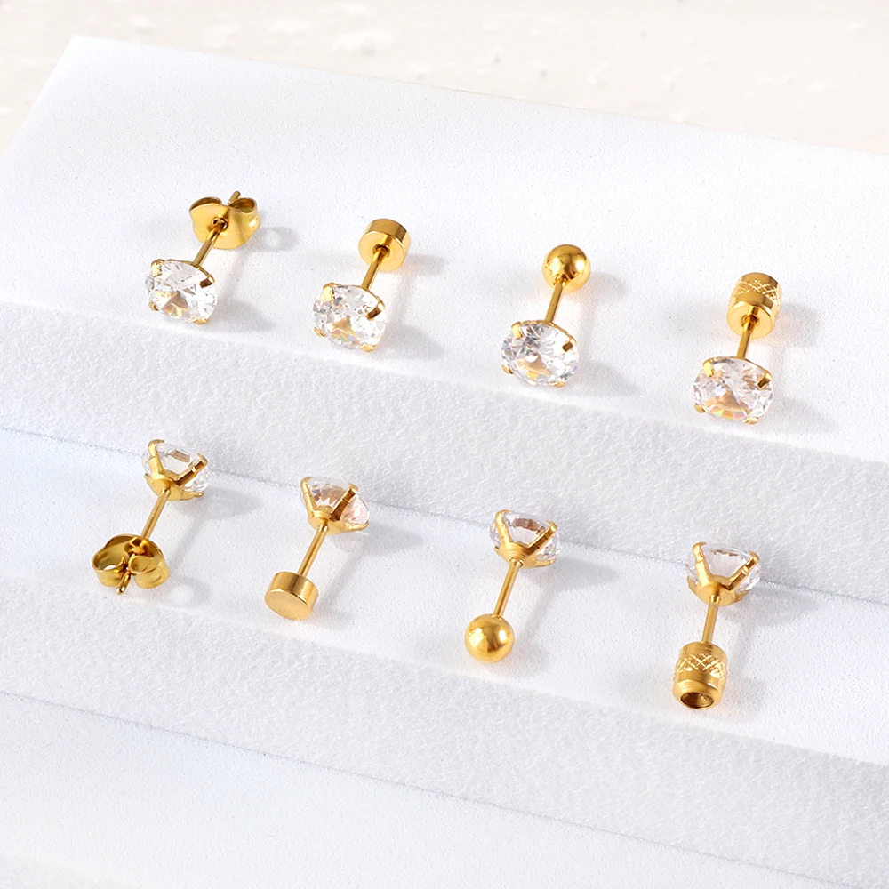 LUXUSTEEL 1Pairs/2Pcs Stainless Steel Crystal Studs Earrings For Women Men 4 Prong Tragus Round Clear Cubic Zirconia Ear Jewelry-11 LUXUSTEEL 1Pairs/2Pcs Stainless Steel Crystal Studs Earrings For Women Men 4 Prong Tragus Round Clear Cubic Zirconia Ear Jewelry-11