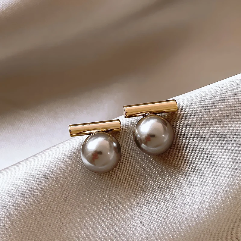 New French Minimalist Grey Imitation Pearl Pendant Earrings 2025 Fashion Jewelry Daily Wear Accessories for Girls Women‘s Party-6