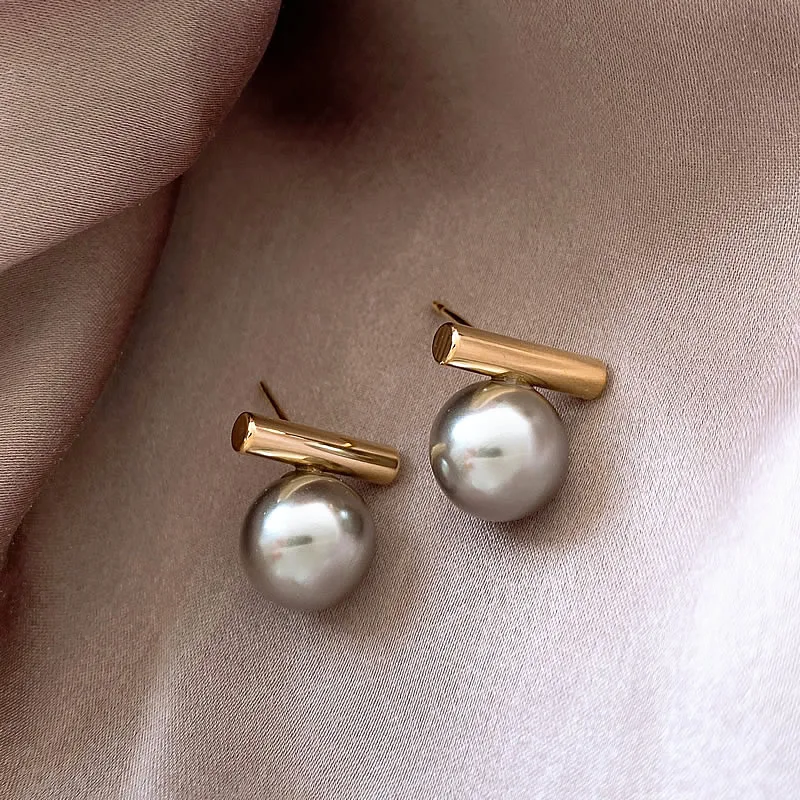 New French Minimalist Grey Imitation Pearl Pendant Earrings 2025 Fashion Jewelry Daily Wear Accessories for Girls Women‘s Party-10
