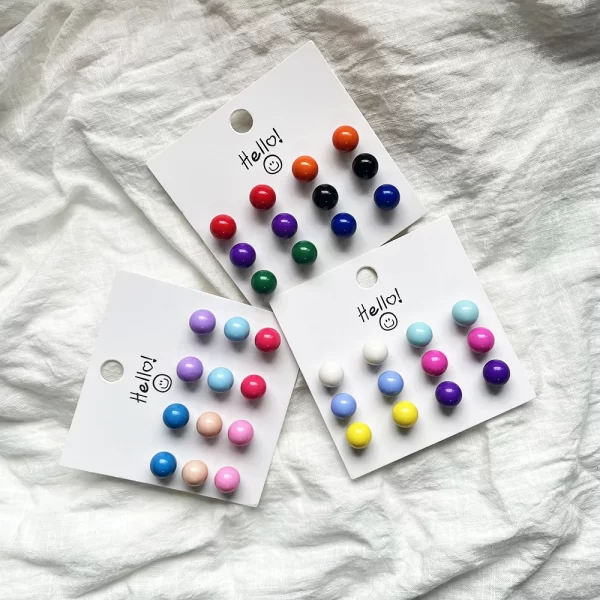new cute 6pair/set colorful candy color bead stud earring set for women girls jewelry stainless steel summer spring earrings