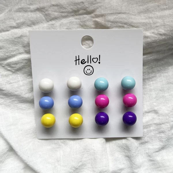 new cute 6pair/set colorful candy color bead stud earring set for women girls jewelry stainless steel summer spring earrings