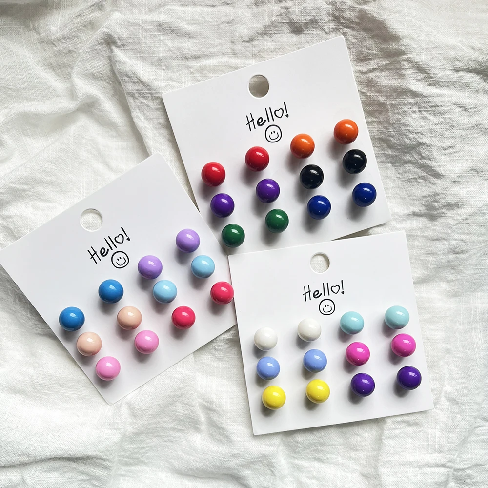 New Cute 6Pair/set Colorful Candy Color Bead Stud Earring Set For Women Girls Jewelry Stainless Steel Summer Spring Earrings-2 New Cute 6Pair/set Colorful Candy Color Bead Stud Earring Set For Women Girls Jewelry Stainless Steel Summer Spring Earrings-2
