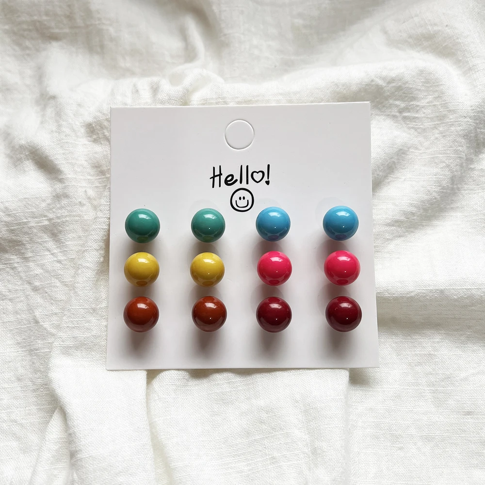 New Cute 6Pair/set Colorful Candy Color Bead Stud Earring Set For Women Girls Jewelry Stainless Steel Summer Spring Earrings-3 New Cute 6Pair/set Colorful Candy Color Bead Stud Earring Set For Women Girls Jewelry Stainless Steel Summer Spring Earrings-3