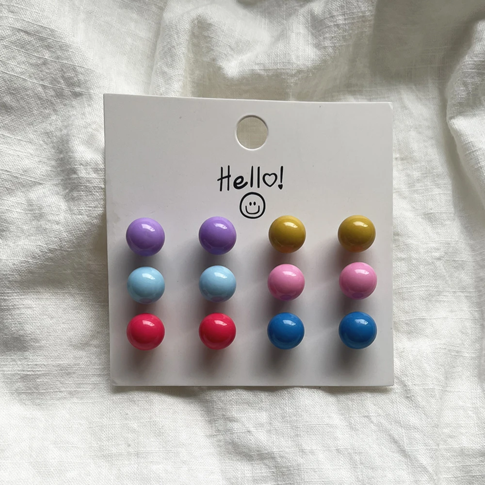 New Cute 6Pair/set Colorful Candy Color Bead Stud Earring Set For Women Girls Jewelry Stainless Steel Summer Spring Earrings-4 New Cute 6Pair/set Colorful Candy Color Bead Stud Earring Set For Women Girls Jewelry Stainless Steel Summer Spring Earrings-4
