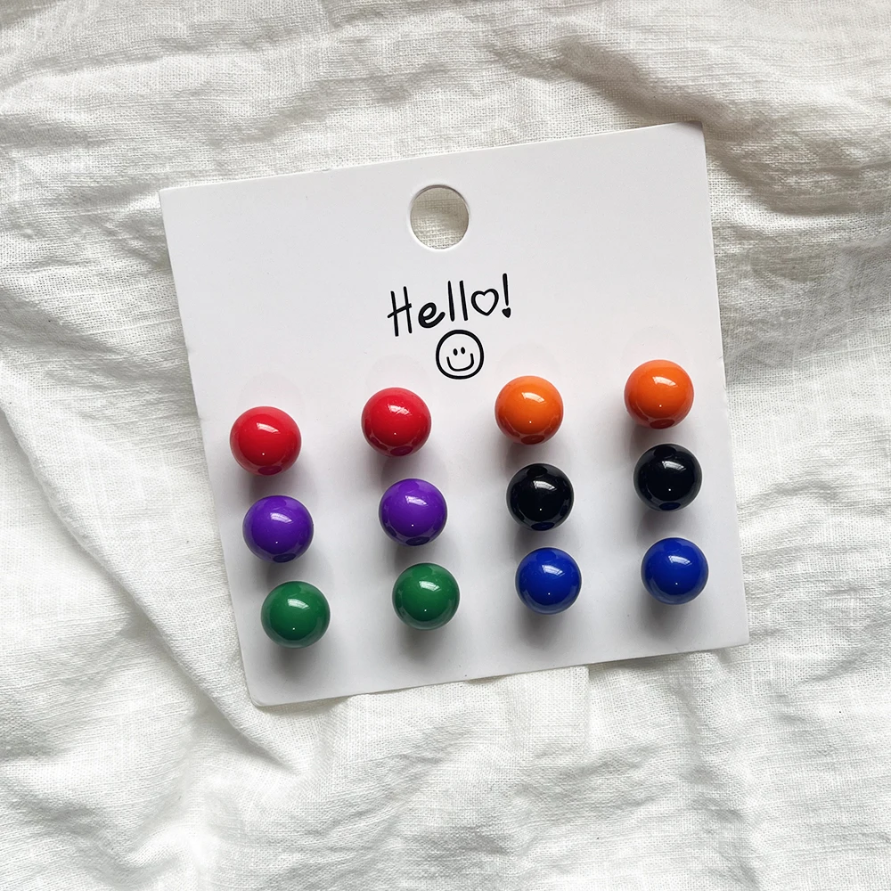 New Cute 6Pair/set Colorful Candy Color Bead Stud Earring Set For Women Girls Jewelry Stainless Steel Summer Spring Earrings-5 New Cute 6Pair/set Colorful Candy Color Bead Stud Earring Set For Women Girls Jewelry Stainless Steel Summer Spring Earrings-5