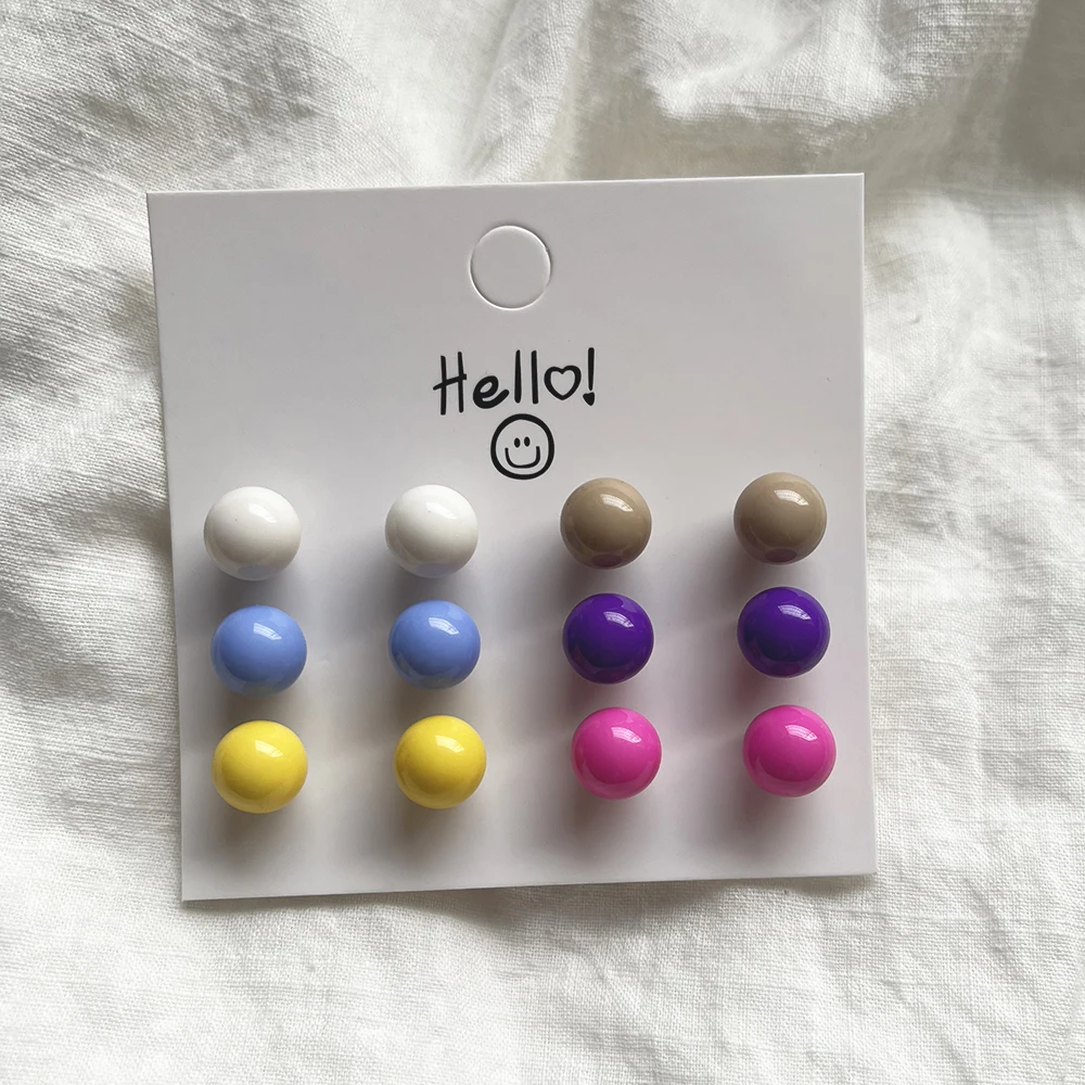 New Cute 6Pair/set Colorful Candy Color Bead Stud Earring Set For Women Girls Jewelry Stainless Steel Summer Spring Earrings-6 New Cute 6Pair/set Colorful Candy Color Bead Stud Earring Set For Women Girls Jewelry Stainless Steel Summer Spring Earrings-6